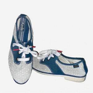 KEDS | Tennis Light Gray & Blue perforated Suede and Denim lace-up shoes Size 7